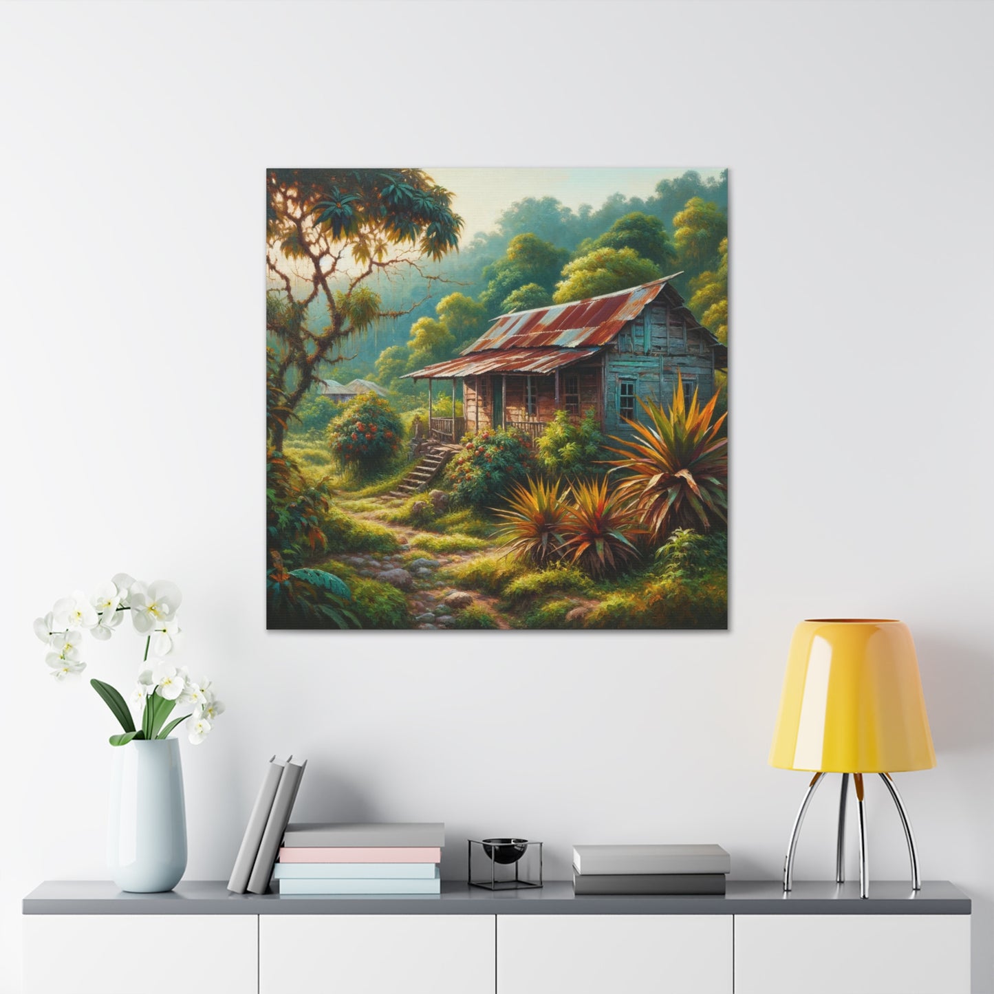 Art Print, Old Wooden House in the Trinidad and Tobago Countryside, Oil Paint Finish, Caribbean, West Indies, Canvas Gallery Wraps