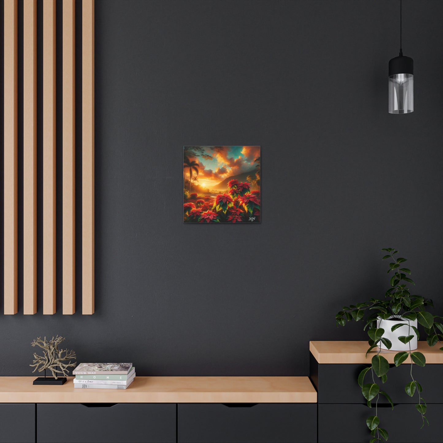 Print of Wild Poinsettia Plants in the Caribbean During Sunset, Trinidad and Tobago, Canvas Gallery Wraps