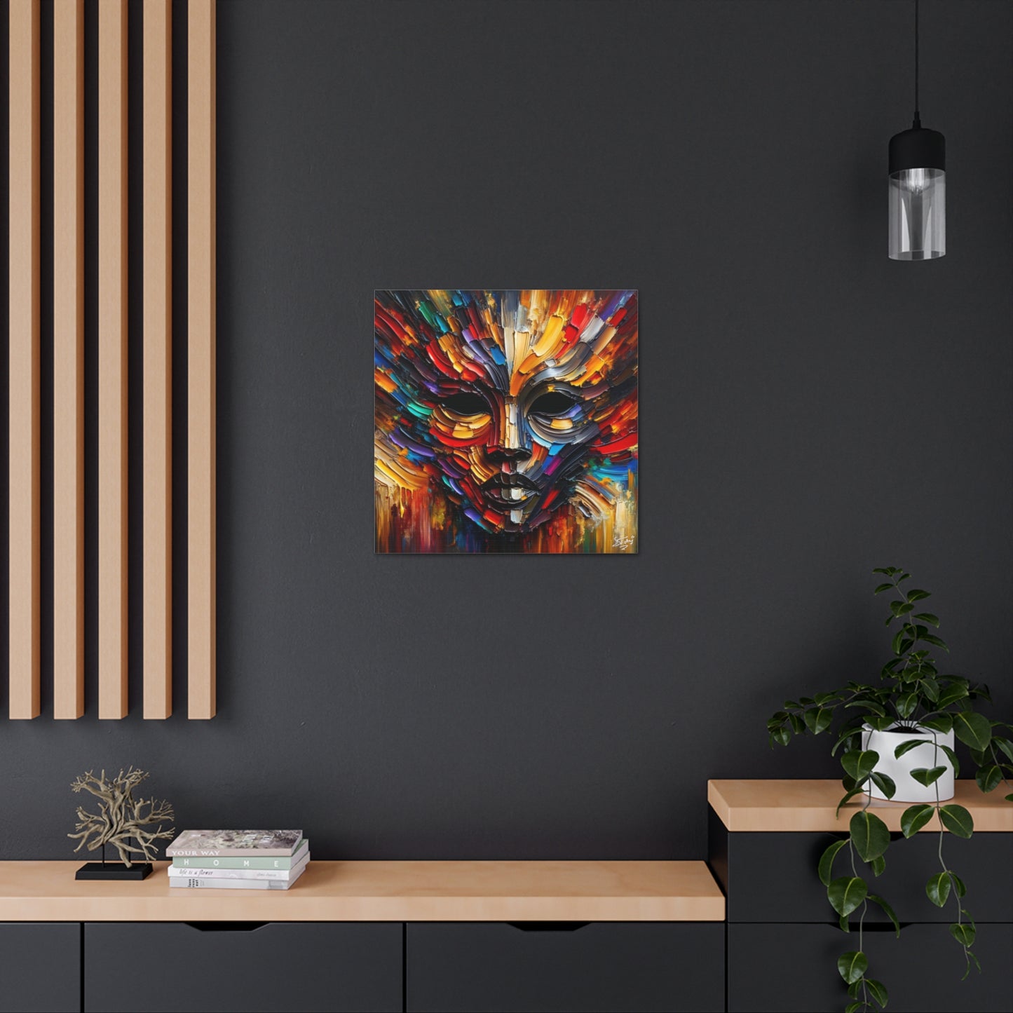 Art Print, Afro-Caribbean Mask, Oil Finish, Carnival,  West Indian Ethnicity, Cultural, Heritage, Semi-Abstract, Canvas Gallery Wrap