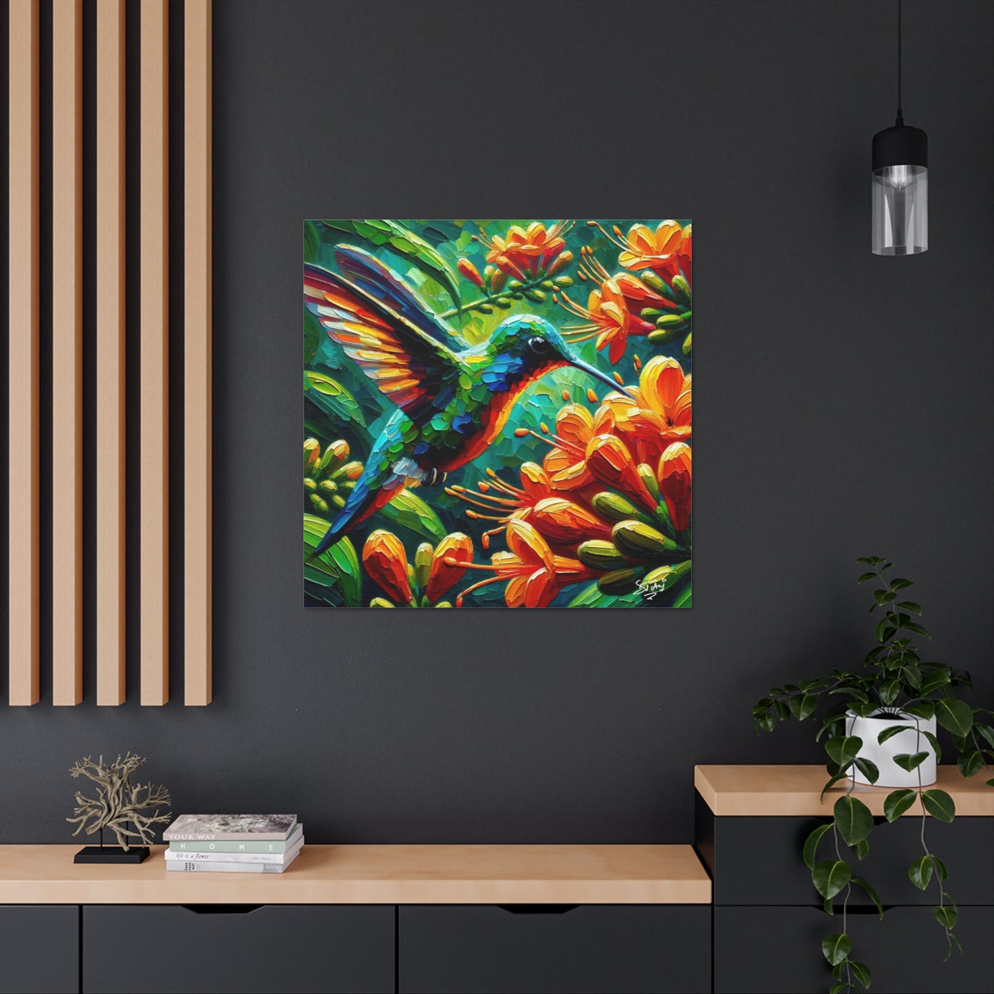 Art Print, Hummingbird, Caribbean Birds, Abstract Oil Finish, Caribbean Nature, Cultural, Heritage, Canvas Gallery Wrap