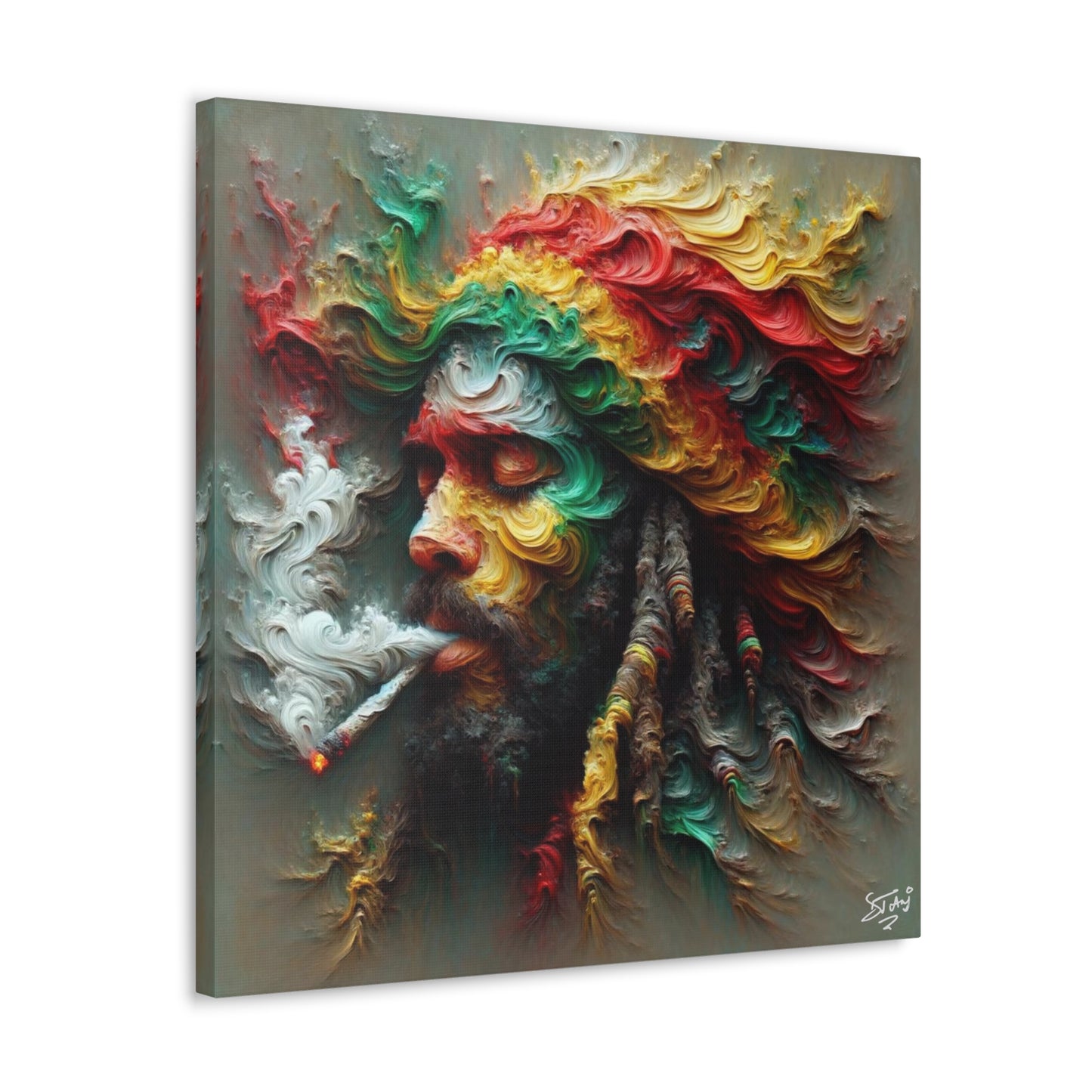 Art Print, Dougla-Rasta Man, Oil Finish, West Indian Ethnicity, Cultural, Heritage, Semi-Abstract, Canvas Gallery Wrap