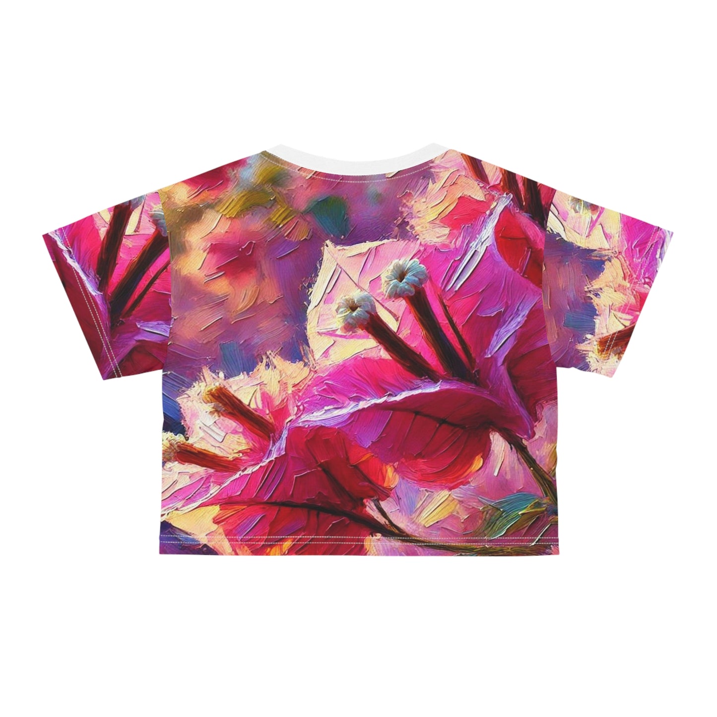 Women's Silky Soft Crop Tee (AOP) Pink Floral Print