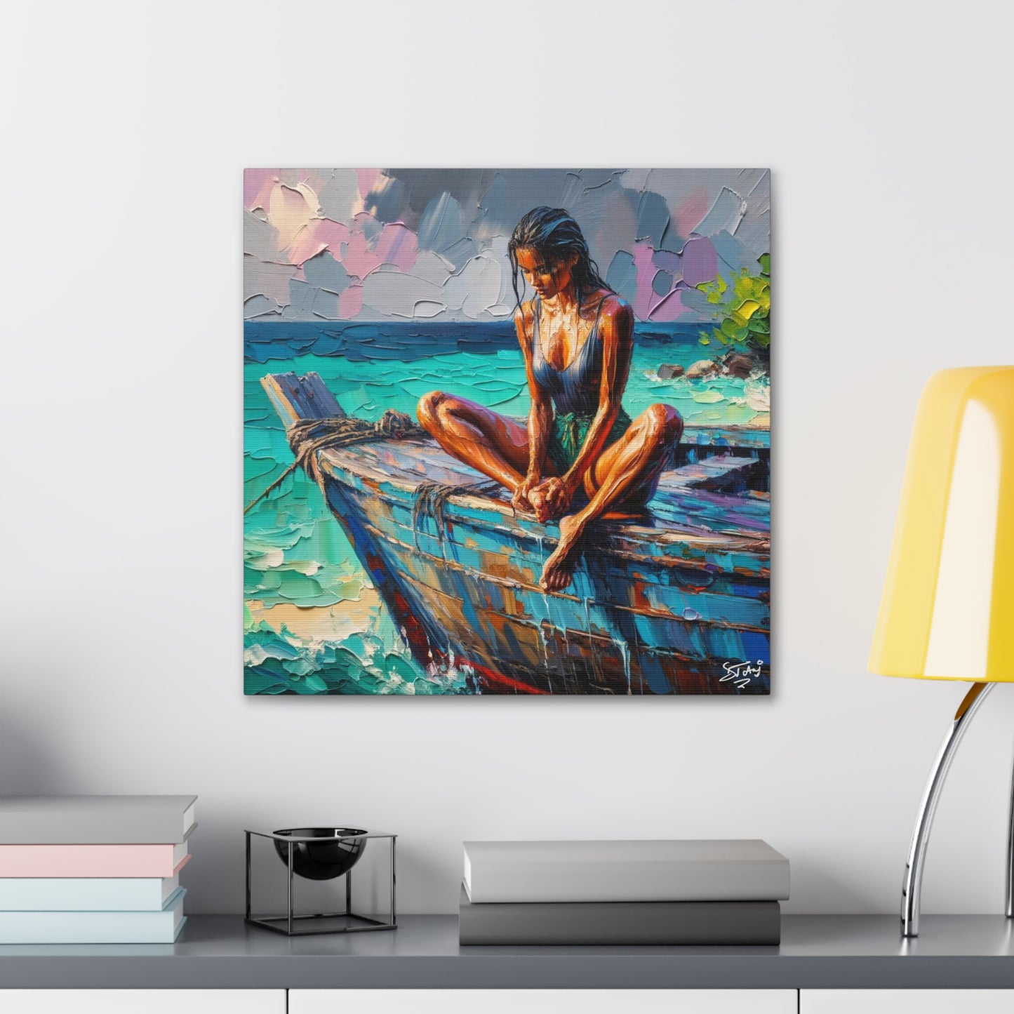 Art Print, Indo-Caribbean Woman, Oil Finish, West Indian Ethnicity, Cultural, Heritage, Semi-Abstract, Canvas Gallery Wrap