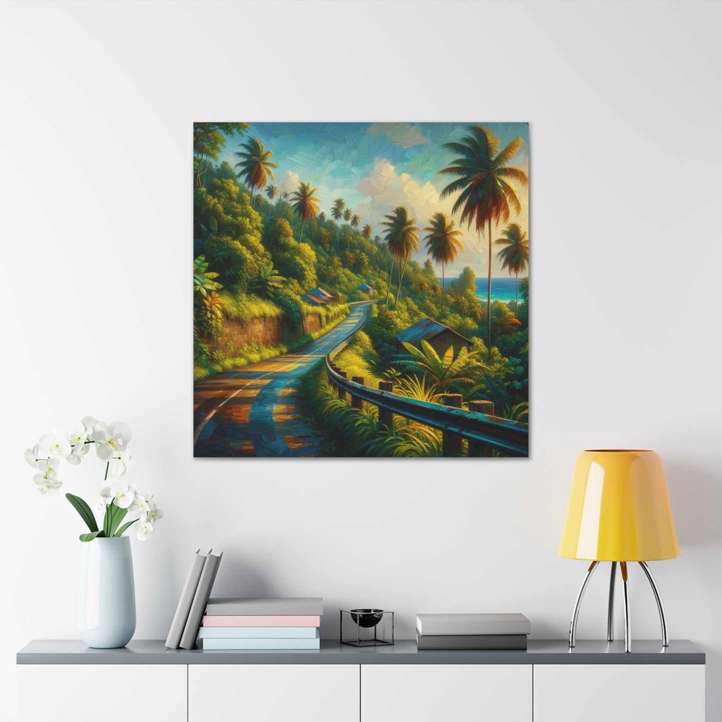 Art Print of Tranquil Countryside Road in Tobago, Oil Finish. Scenic Island, Caribbean, West Indian Art, Canvas Gallery Wraps