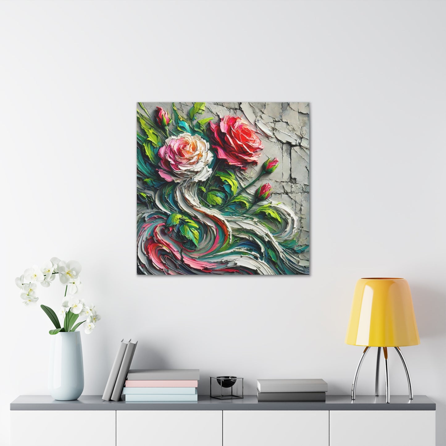 Art Print, "A Rose is a Still a Rose," Abstract Oil Finish, West Indian Art, Canvas Gallery Wraps