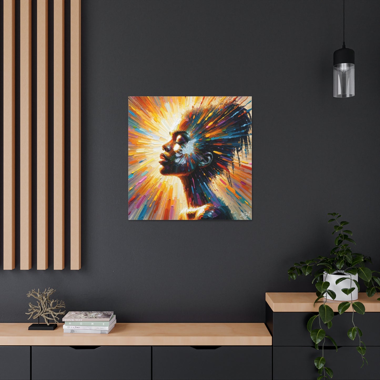 Art Print, Afro-Caribbean Woman, "Bright Light" Oil Finish, West Indian Ethnicity, Cultural, Heritage, Abstract, Canvas Gallery Wrap