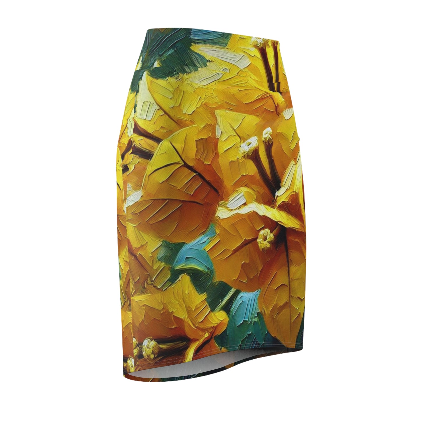 Women's Pencil Skirt (AOP) Yellow Bougainvillea Print