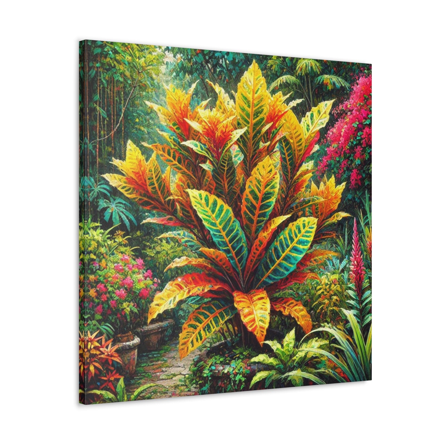 Art Print of Croton Garden, Oil Finish, West Indian Art, Canvas Gallery Wraps