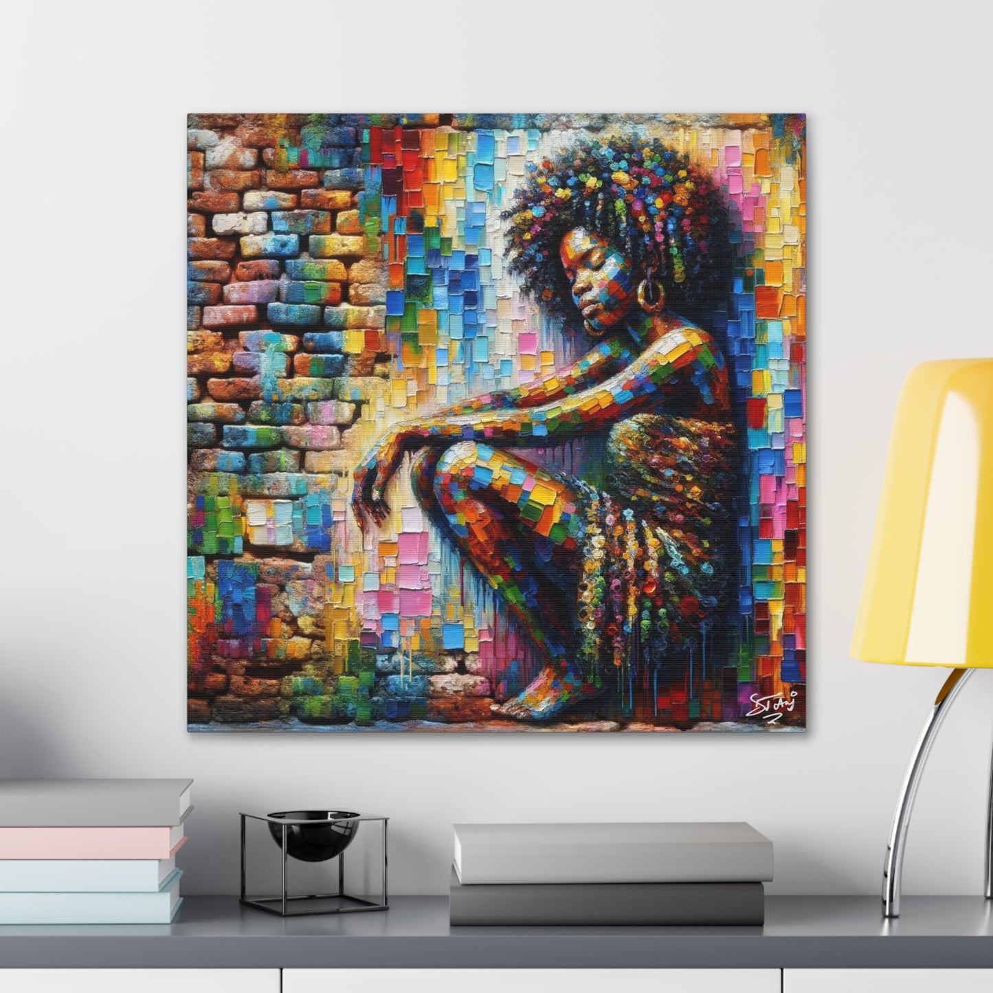 Art Print, Afro-Caribbean Woman "In Paint," (2) Oil Finish, West Indian Ethnicity, Cultural, Heritage, Semi-Abstract, Canvas Gallery Wrap