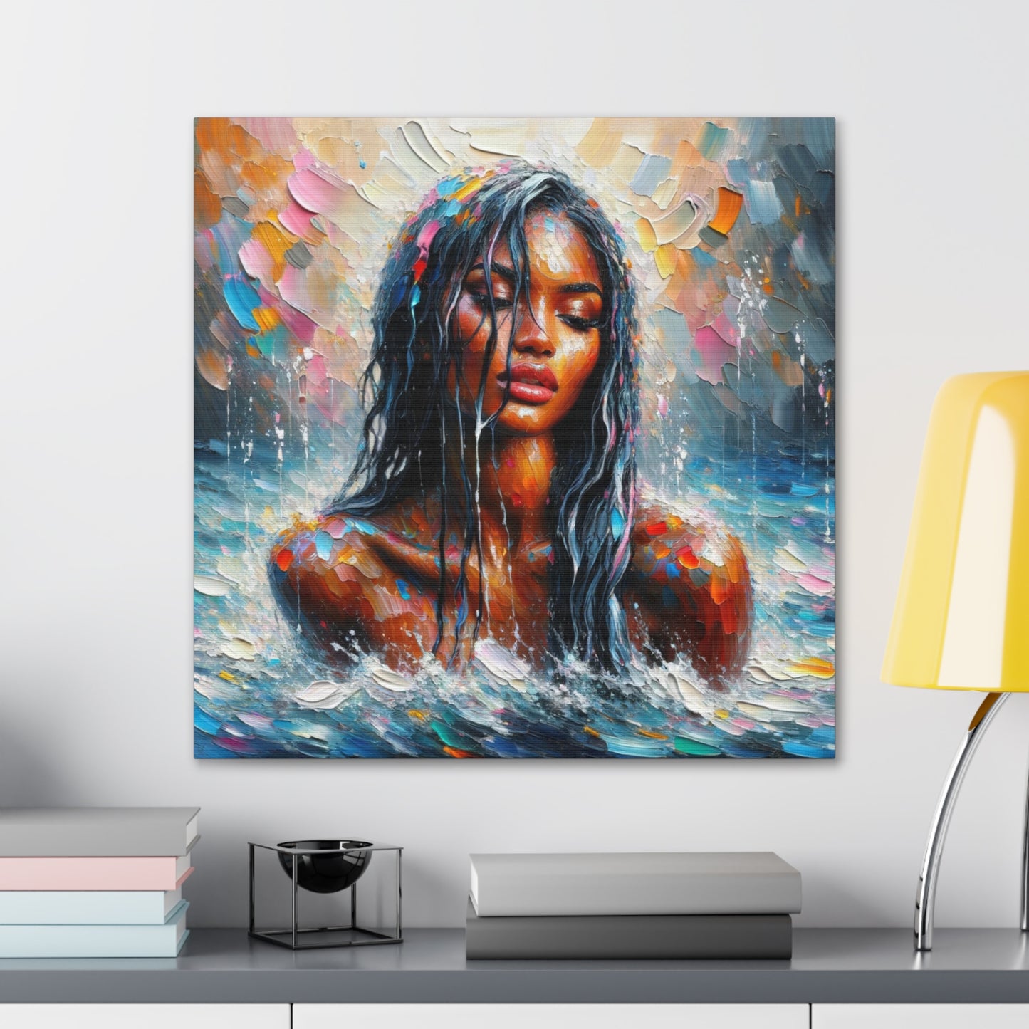 Art Print#2 of Trini Woman - Chilling in the Caribbean Sea, Oil Finish, West Indian Ethnicity, Cultural, Heritage Art, Canvas Gallery Wraps