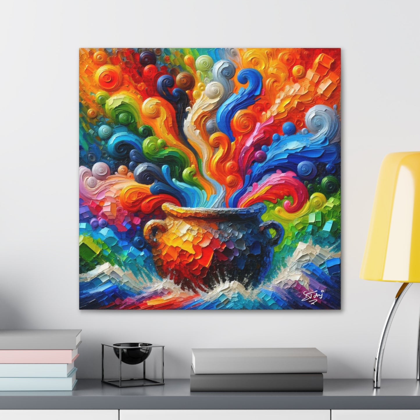 Art Print, Caribbean Melting Pot, Abstract, Oil Finish, Unity, One Love, Semi-Abstract, Canvas Gallery Wrap