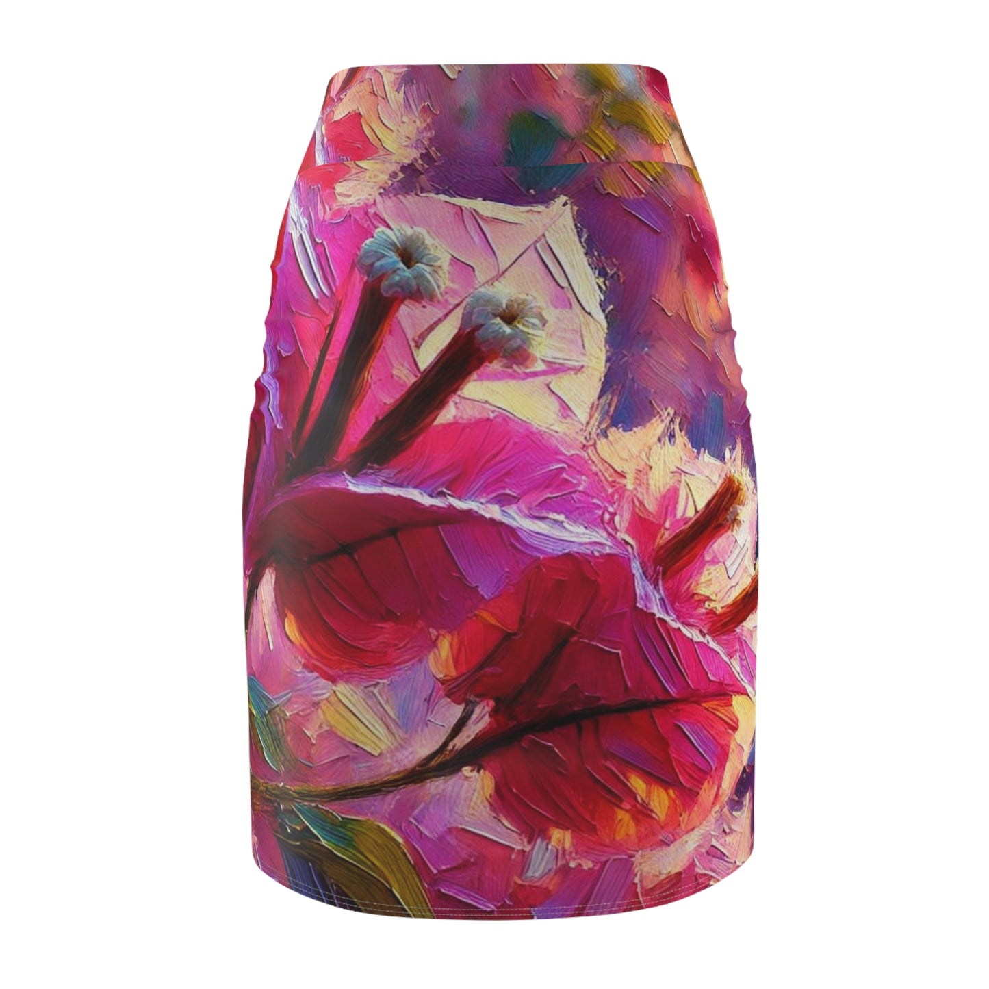 Women's Pencil Skirt (AOP) Pink Bougainvillea Print