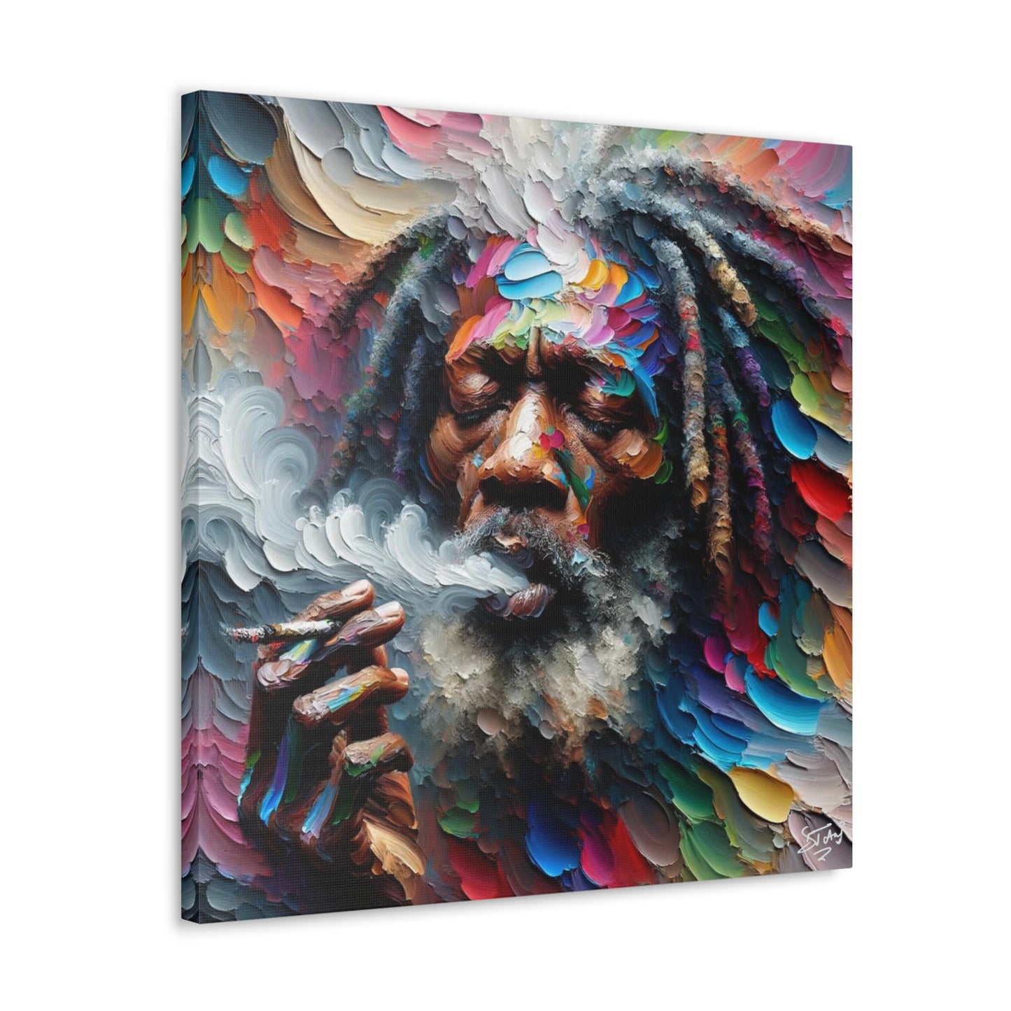 Art Print, "Rastaman Live Up (2)" Oil Finish, West Indian Ethnicity, Cultural, Heritage, Semi-Abstract, Canvas Gallery Wrap