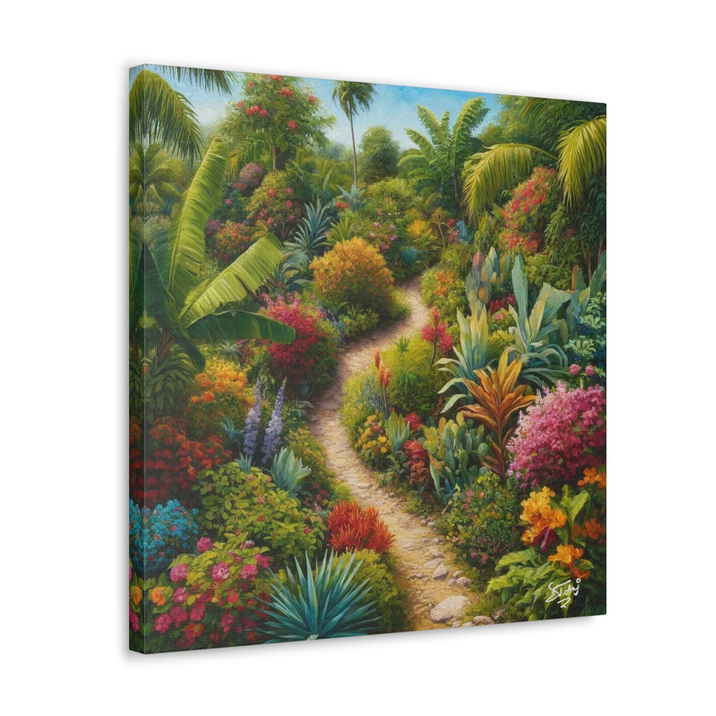 Art Print of Tropical Flower Garden, Oil Finish, West Indian Art, Canvas Gallery Wraps