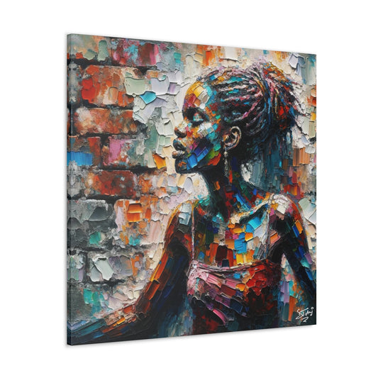 Art Print, Afro-Caribbean Woman "In Paint," (3) Oil Finish, West Indian Ethnicity, Cultural, Heritage, Semi-Abstract, Canvas Gallery Wrap