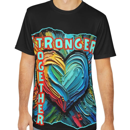 Men's Brushed Polyester Short Sleeve Tee (AOP), "Stronger Together"