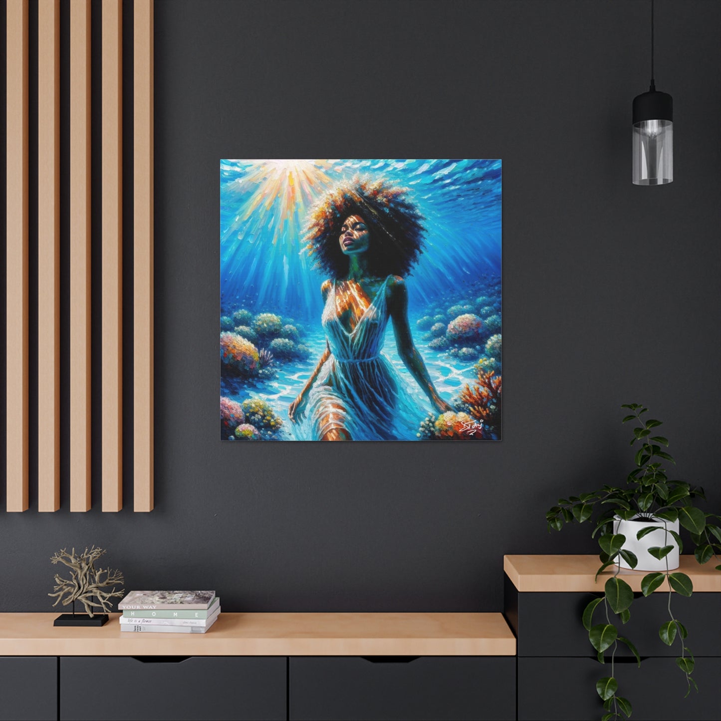 Art Print, Afro-Caribbean Woman, "Submerged" Oil Finish, West Indian Ethnicity, Cultural, Heritage, Abstract, Canvas Gallery Wrap