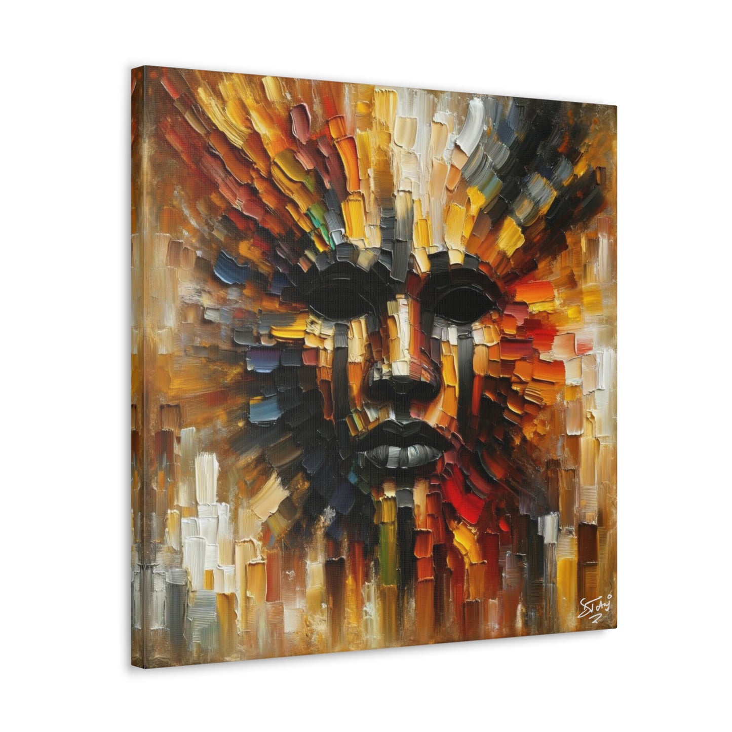 Art Print, Afro-Caribbean Mask, Oil Finish, Carnival,  West Indian Ethnicity, Cultural, Heritage, Semi-Abstract, Canvas Gallery Wrap