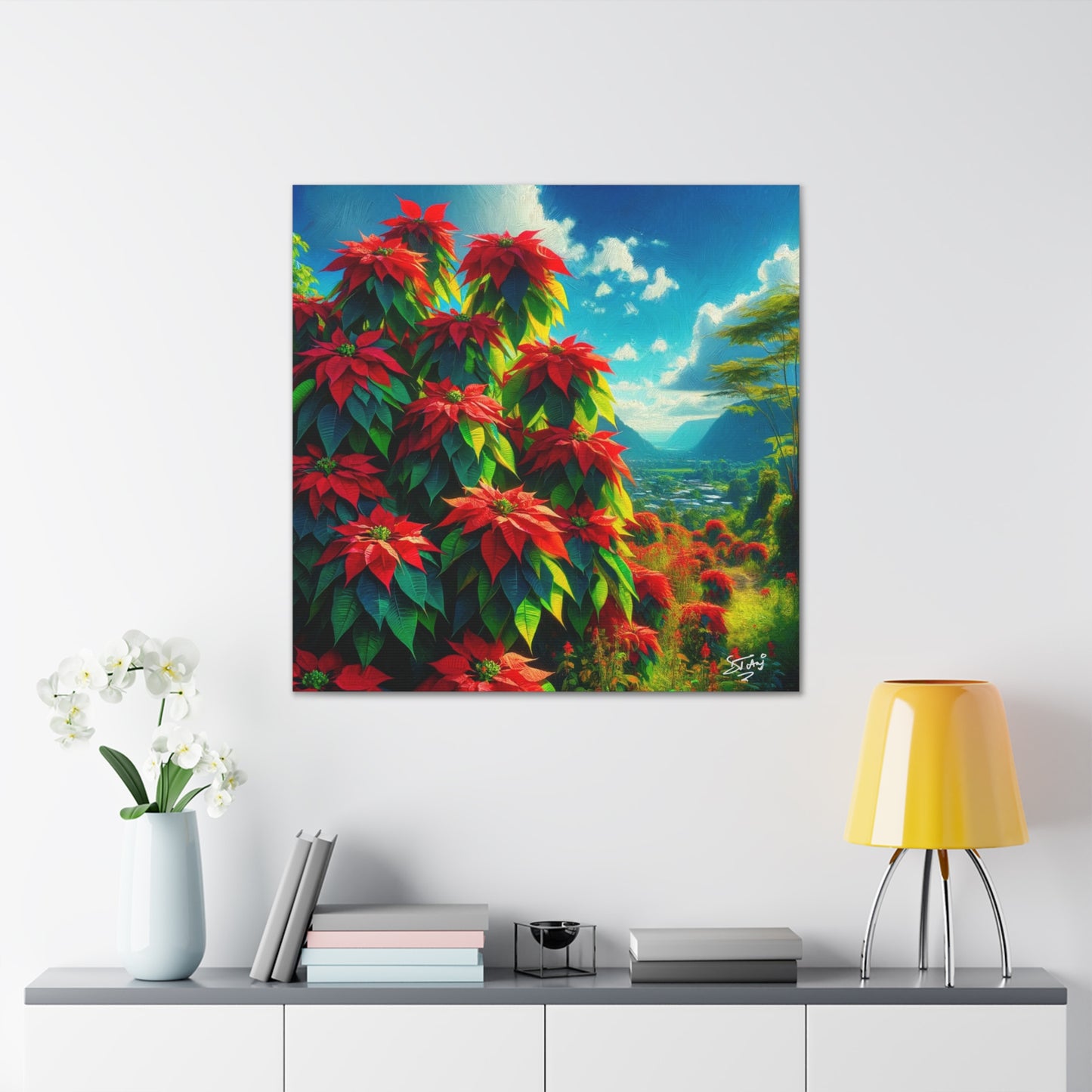 Print of Wild Poinsettia Plants on Sunny Day in the Caribbean, Trinidad and Tobago, Canvas Gallery Wraps