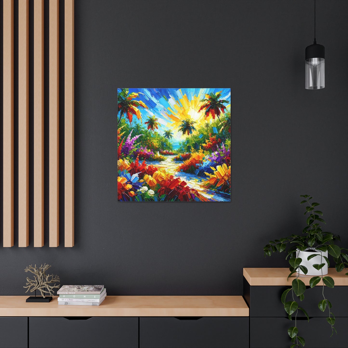 Art Print of Tropical Flower Garden, Abstract Oil Finish, West Indian Art, Canvas Gallery Wraps