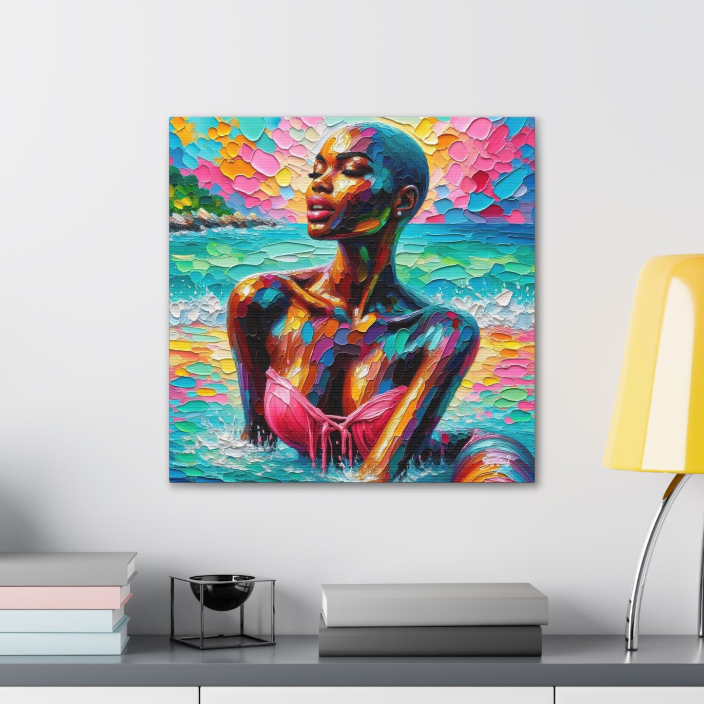 Art Print, Afro-Caribbean Woman, "Sea Bath" Abstract, Oil Finish, West Indian Ethnicity, Cultural, Heritage, Abstract, Canvas Gallery Wrap