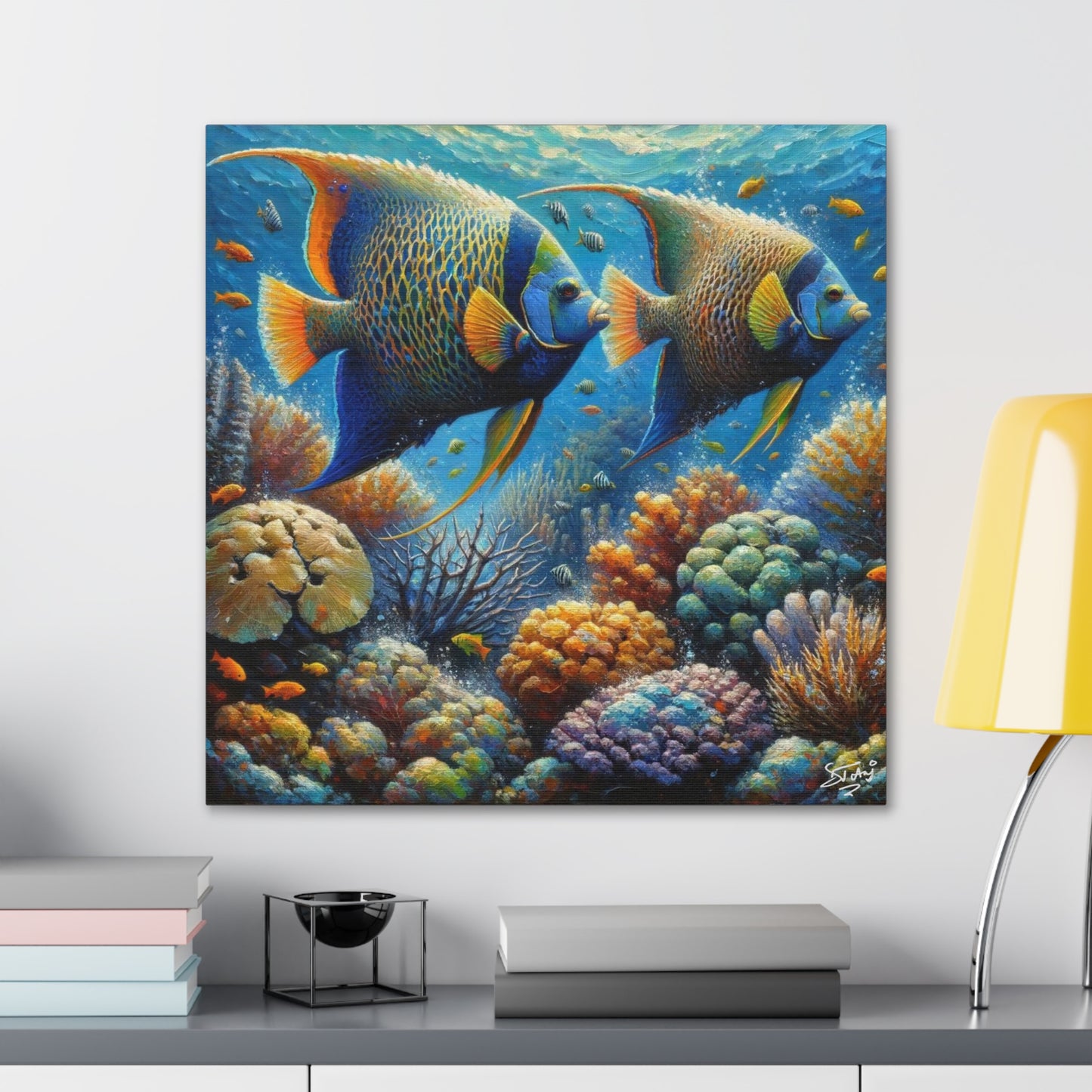 Art Print, Queen Angelfish, Oil Finish, Caribbean Nature, Canvas Gallery Wrap