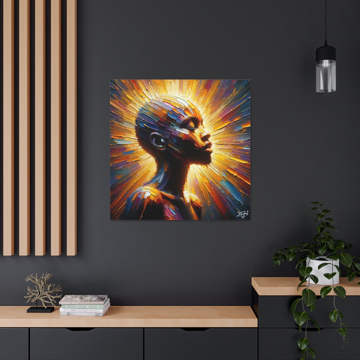 Art Print, Afro-Caribbean Bald Woman, Oil Finish, West Indian Ethnicity, Cultural, Heritage, Semi-Abstract, Canvas Gallery Wrap