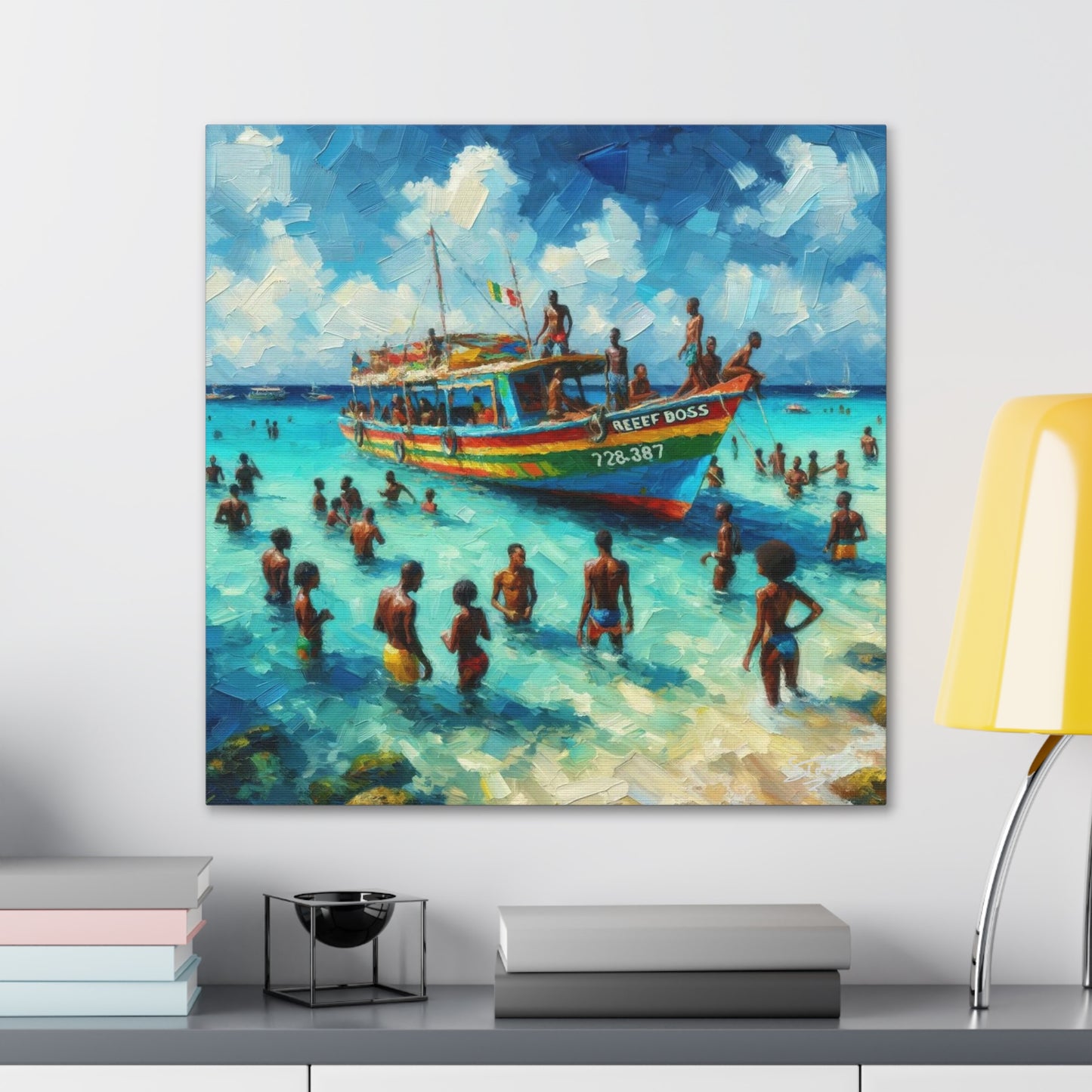 Art Print, "Fun at Nylon Pool, Tobago," Oil Paint Finish, Caribbean, West Indies, Canvas Gallery Wraps