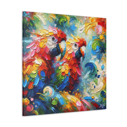 Art Print, The Parrots, Oil Finish, Caribbean Nature, Cultural, Heritage, Semi-Abstract, Canvas Gallery Wrap