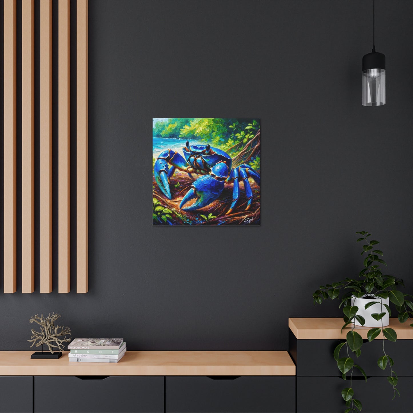 Art Print, Blue Crab, Caribbean Wildlife, Oil Finish, Caribbean Nature, Cultural, Heritage, Canvas Gallery Wrap