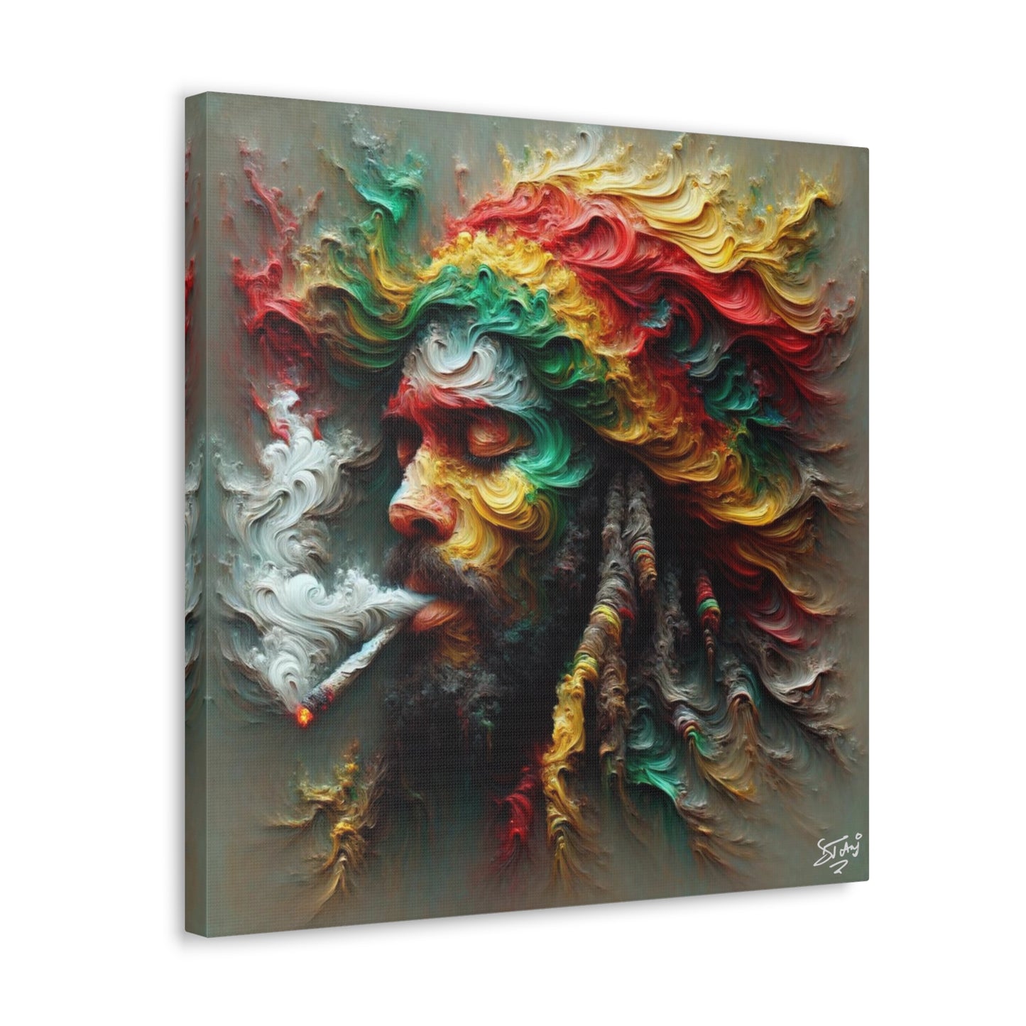 Art Print, Dougla-Rasta Man, Oil Finish, West Indian Ethnicity, Cultural, Heritage, Semi-Abstract, Canvas Gallery Wrap