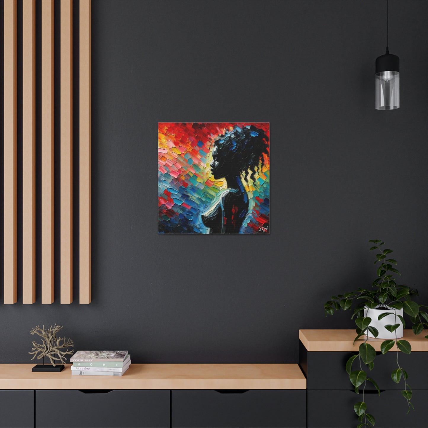 Art Print, Afro-Caribbean Woman, Silhouette, Oil Finish, West Indian Ethnicity, Cultural, Heritage, Abstract, Canvas Gallery Wrap