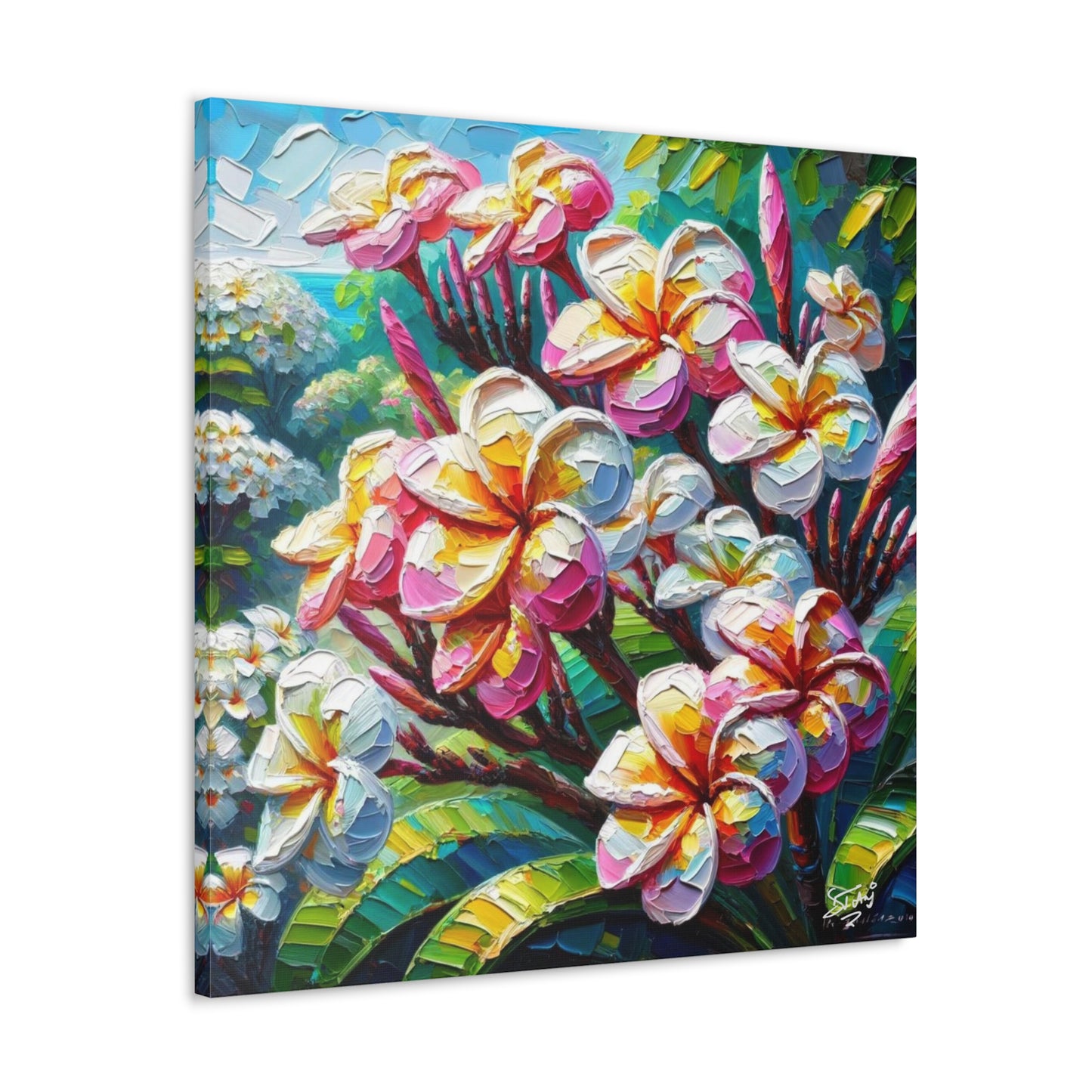 Art Print of Tropical Flowers, Oil Finish, West Indian Art, Canvas Gallery Wraps