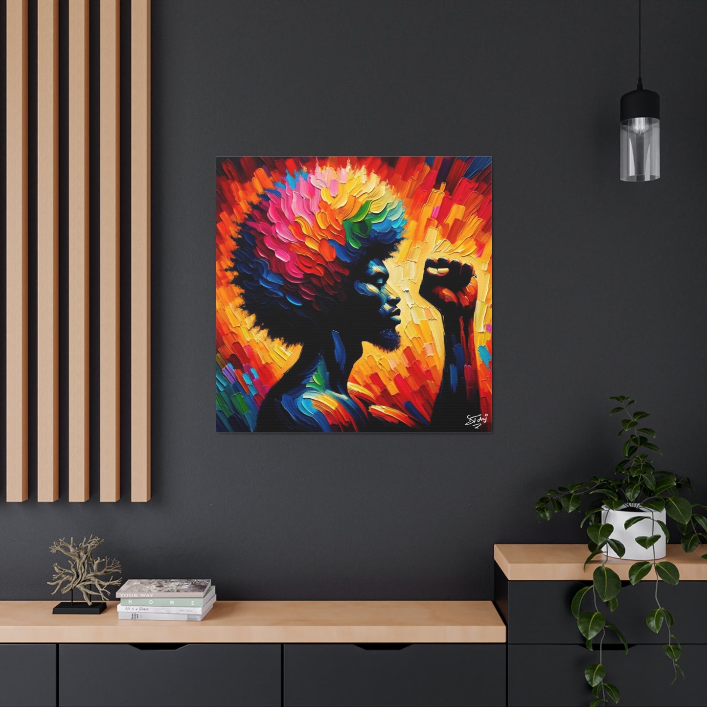 Art Print, Afro-Caribbean Man, Black Power, Silhouette, Oil Finish, West Indian Ethnicity, Semi-Abstract, Canvas Gallery Wrap