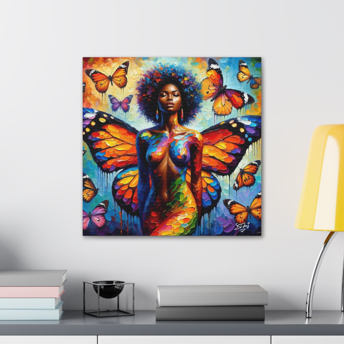 Art Print, Afro-Caribbean Woman, "Metamorphosis" Oil Finish, West Indian Ethnicity, Cultural, Heritage, Abstract, Canvas Gallery Wrap