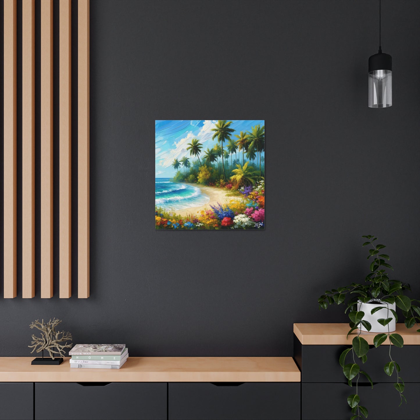 Art Print of Caribbean Beach Scene, Abstract, Oil Painting, West Indian Art, Canvas Gallery Wraps