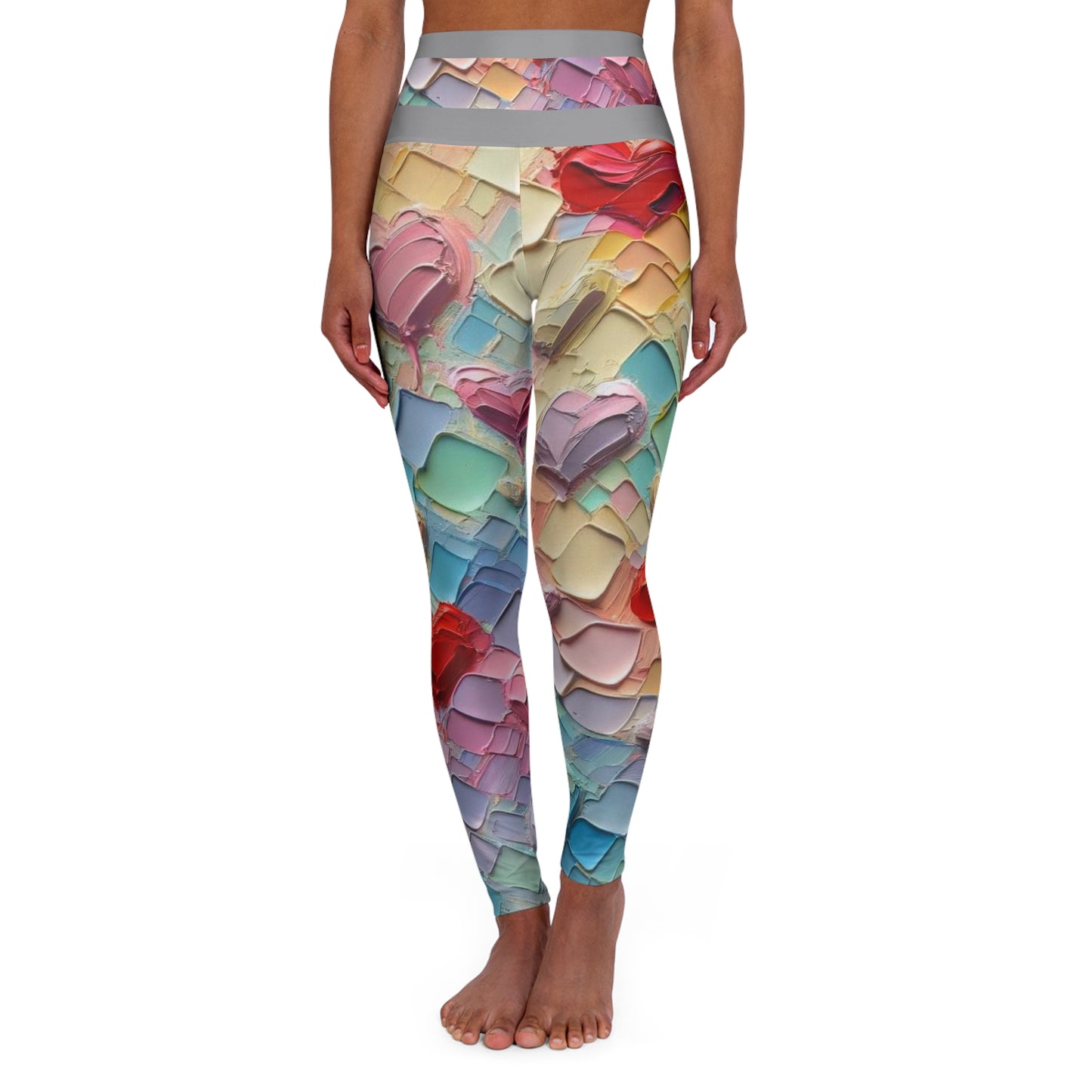 High Waisted Yoga Leggings (AOP) Abstract "Heart" Print