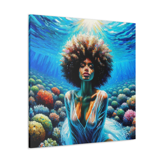 Art Print, Afro-Caribbean Woman, "Submerged" Oil Finish, West Indian Ethnicity, Cultural, Heritage, Abstract, Canvas Gallery Wrap