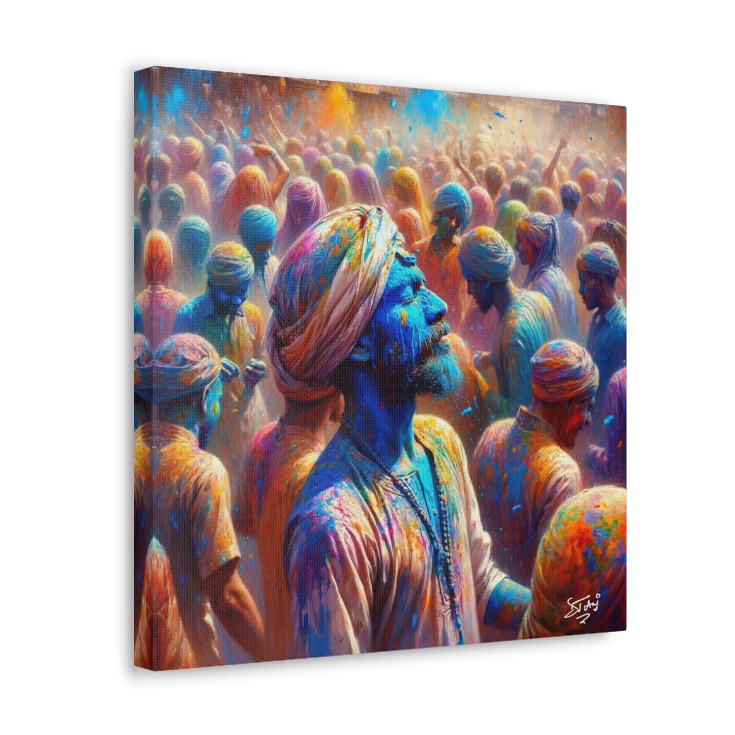 Art Print, Indo-Caribbean Man, "Phagwa" Oil Finish, West Indian Ethnicity, Cultural, Heritage, Canvas Gallery Wrap