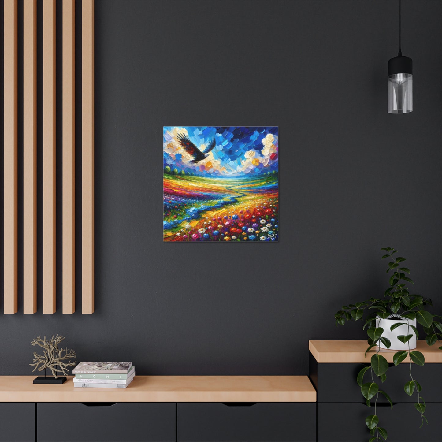 Art Print, "Bird Enjoying View," Oil Finish, Caribbean Nature, Cultural, Heritage, Semi-Abstract, Canvas Gallery Wrap