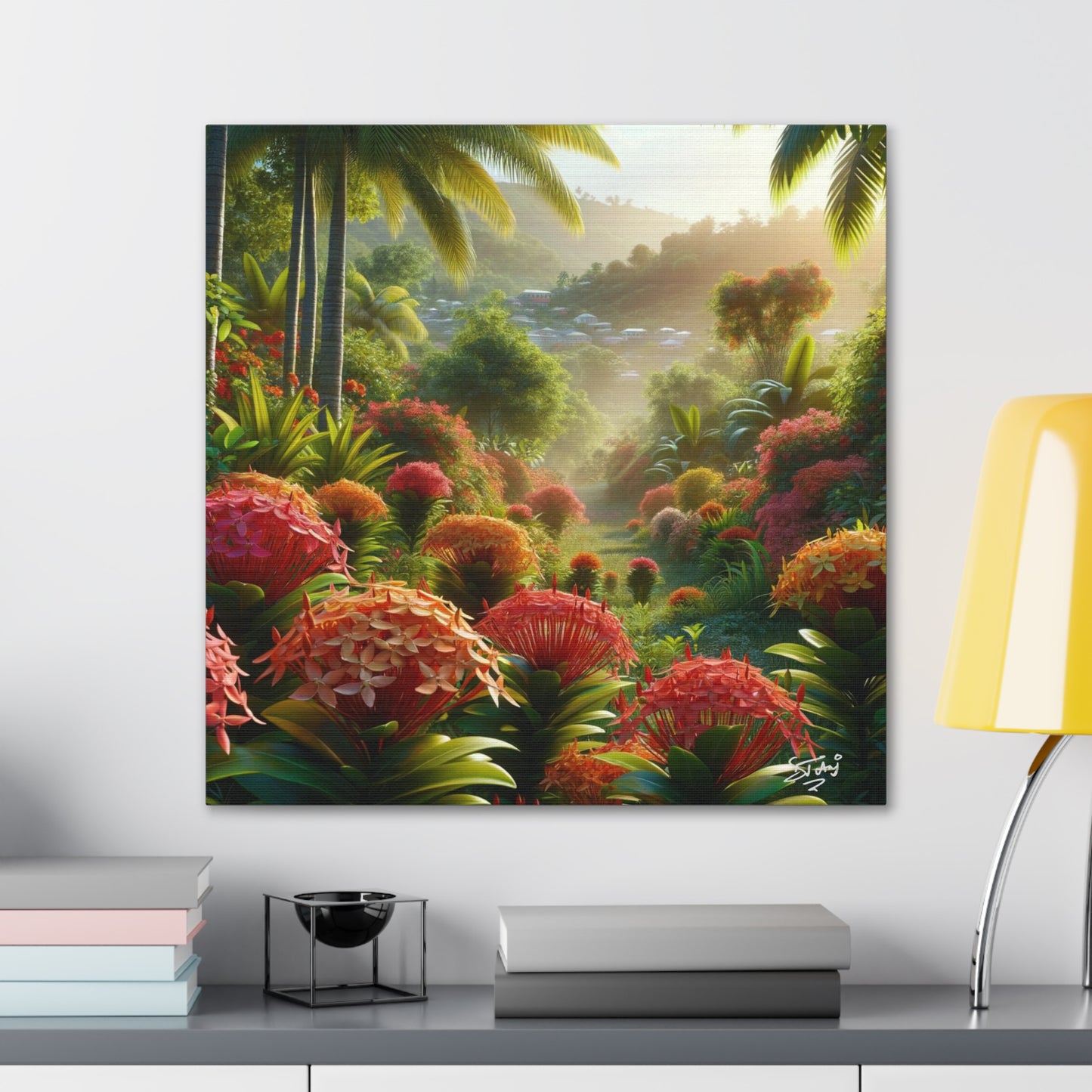 Oil Print #2 of Ixora Garden in The Caribbean, Vibrant and Vivid Colors of Ixora flowers, Trinidad and Tobago, Canvas Gallery Wraps