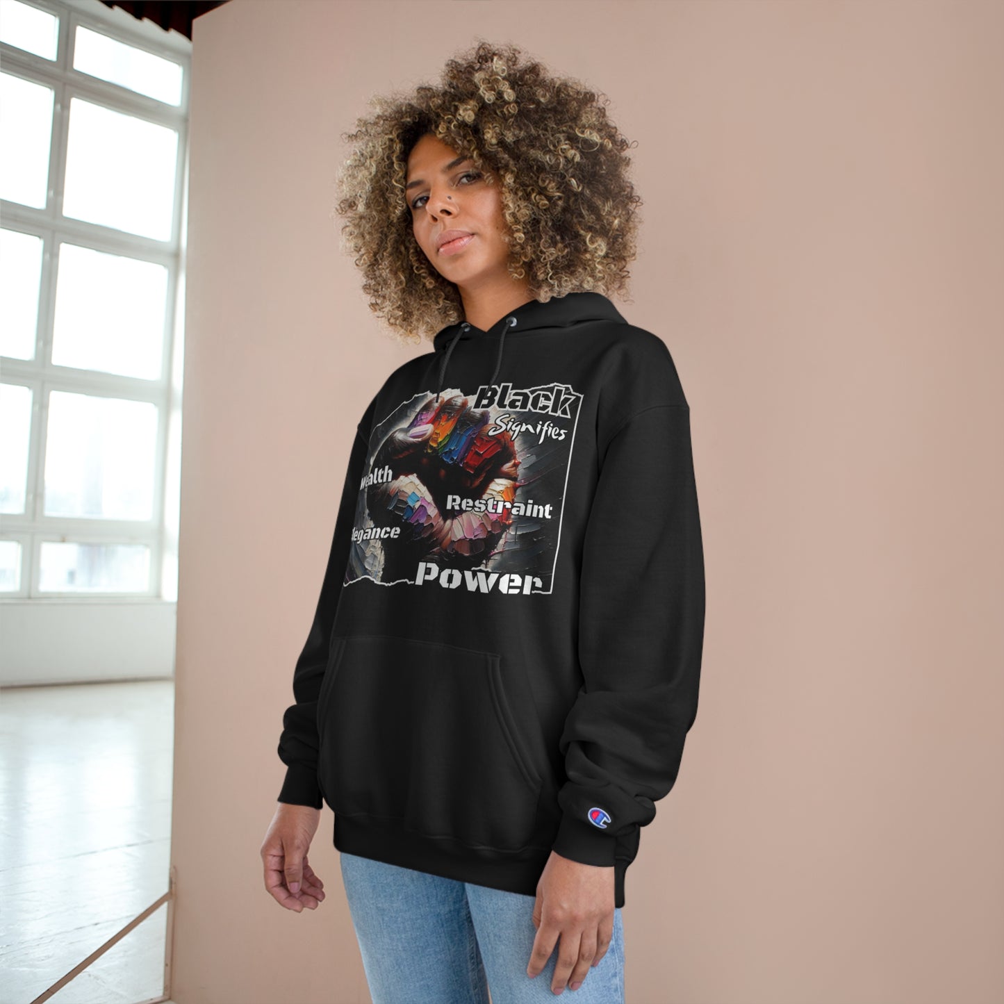 Champion Hoodie, "Black Signifies..." Inclusion, Anti-Racism, Racial Justice, One Love, Unity, Diversity, Immigrant Outsiders, Caribbean Culture, FashionWithPurpose, ConsciousClothing, Cultural Identity, Black Inspiration Empowerment