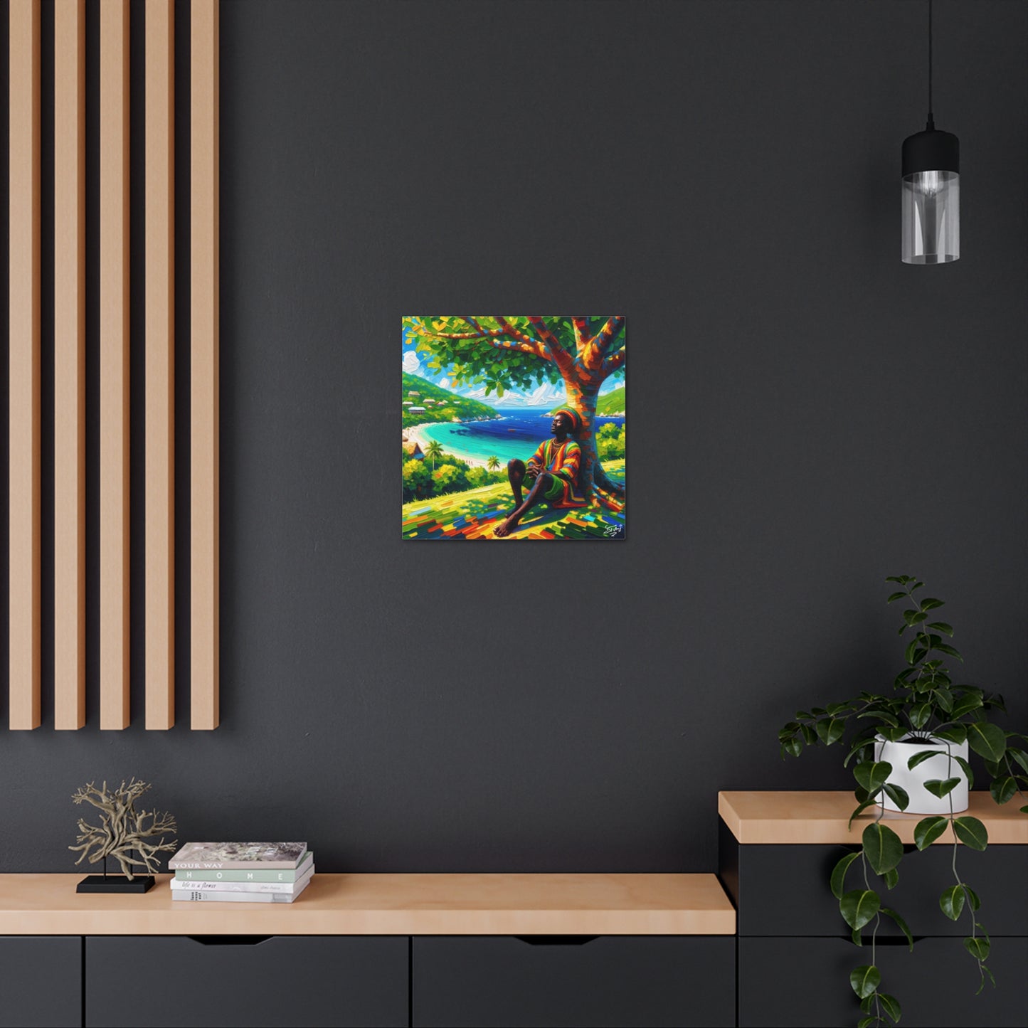 Art Print of Caribbean Man "Under the Tree," West Indian Art, Canvas Gallery Wraps