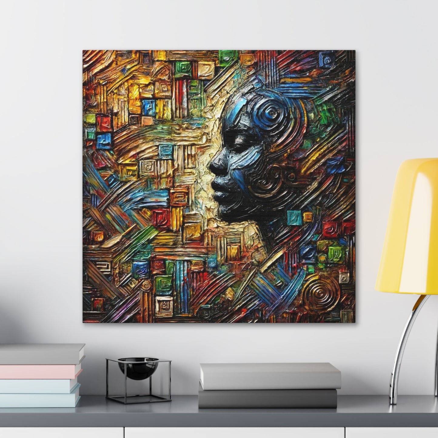 Art Print, African Print, Black Power, Silhouette, Abstract Oil Finish, Unity, One Love, Canvas Gallery Wrap