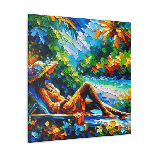 Art Print, Afro-Caribbean Woman, "Relaxing" Oil Finish, West Indian Ethnicity, Cultural, Heritage, Abstract, Canvas Gallery Wrap