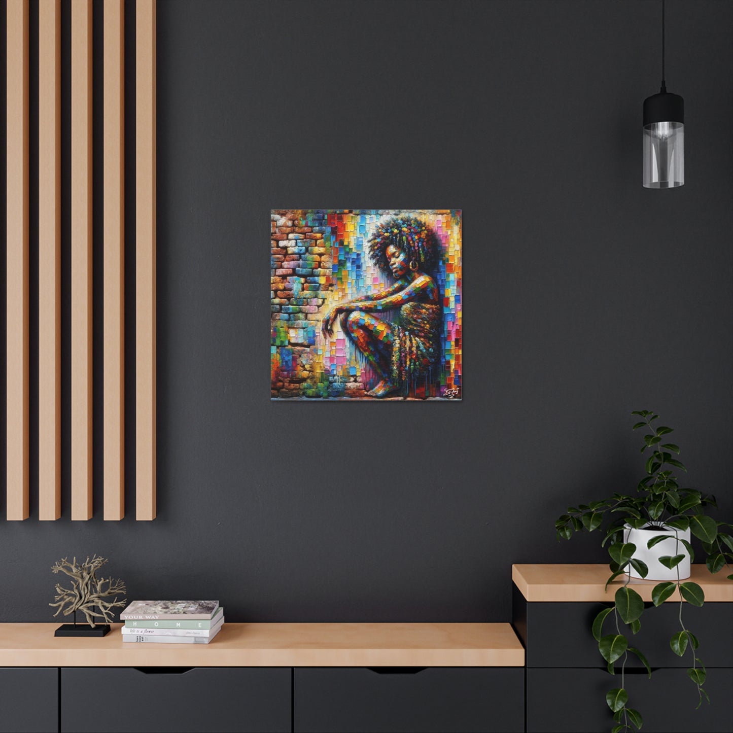 Art Print, Afro-Caribbean Woman "In Paint," (2) Oil Finish, West Indian Ethnicity, Cultural, Heritage, Semi-Abstract, Canvas Gallery Wrap