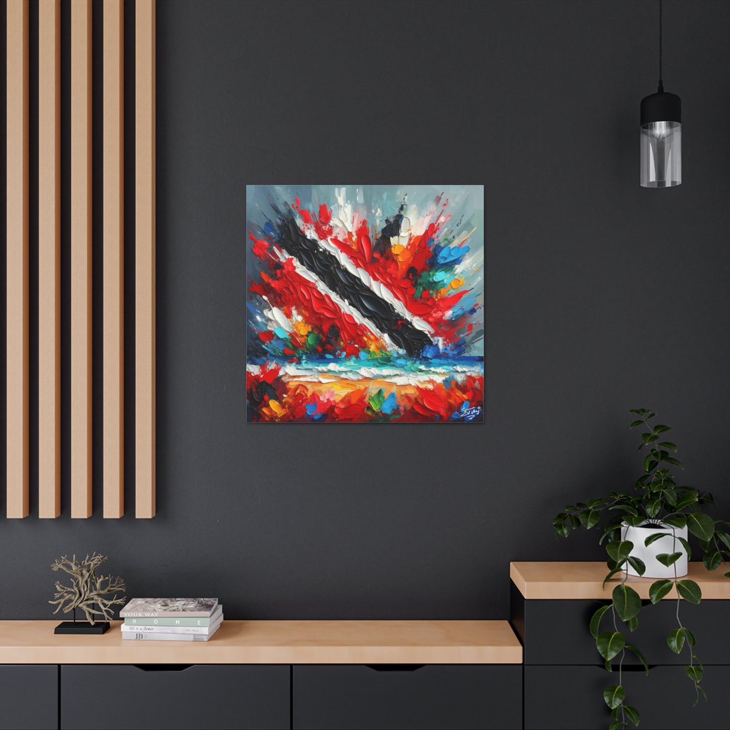 Art Print, Trinidad Abstract Scene, Oil Finish, Unity, One Love, Semi-Abstract, Canvas Gallery Wrap