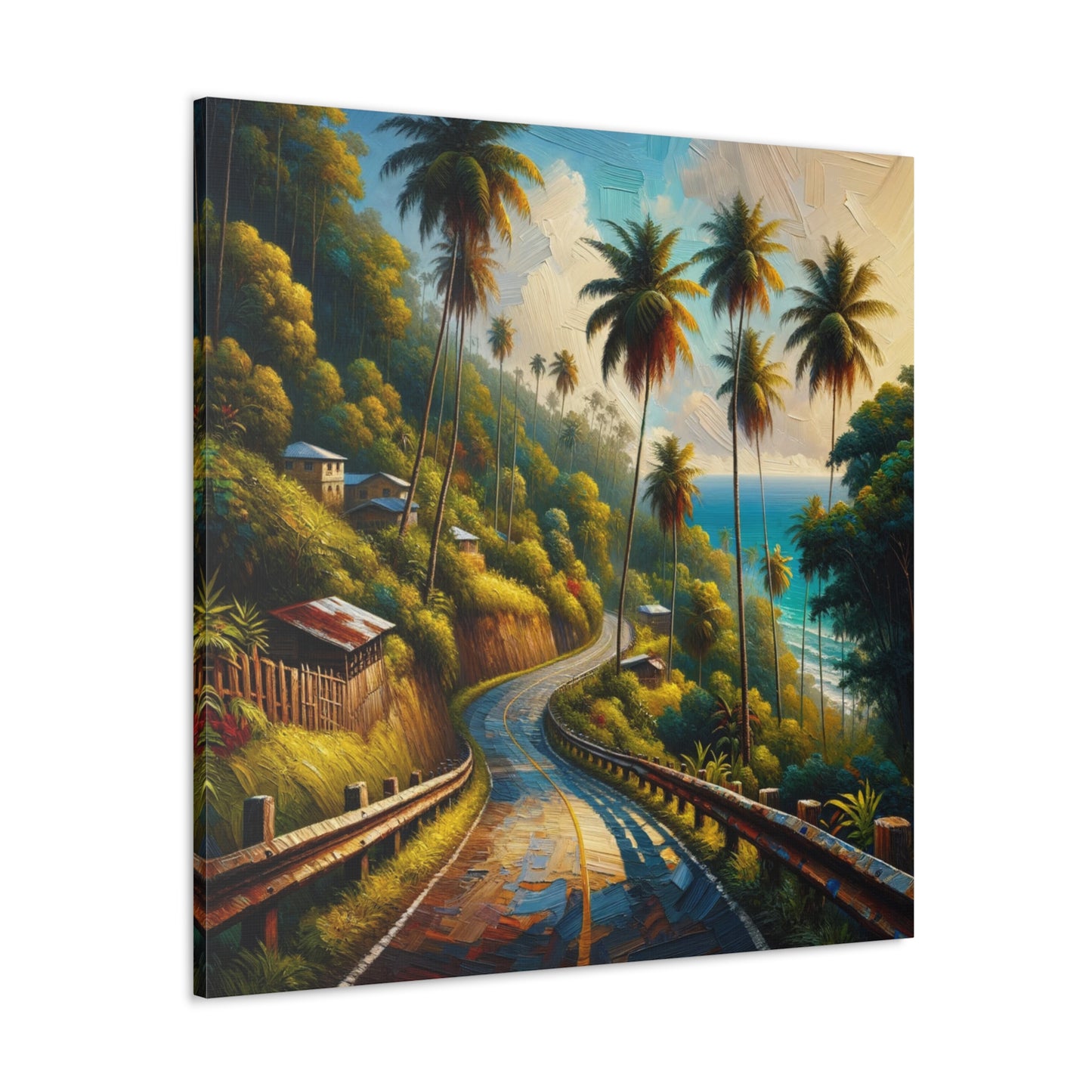 Art Print#2 of Tranquil Countryside Road in Tobago, Oil Finish. Scenic Island, Caribbean, West Indian Art, Canvas Gallery Wraps