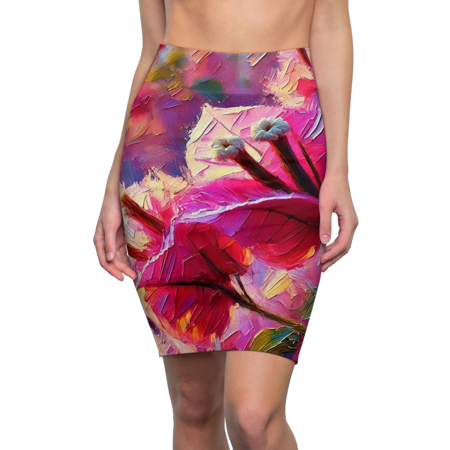 Women's Pencil Skirt (AOP) Pink Bougainvillea Print