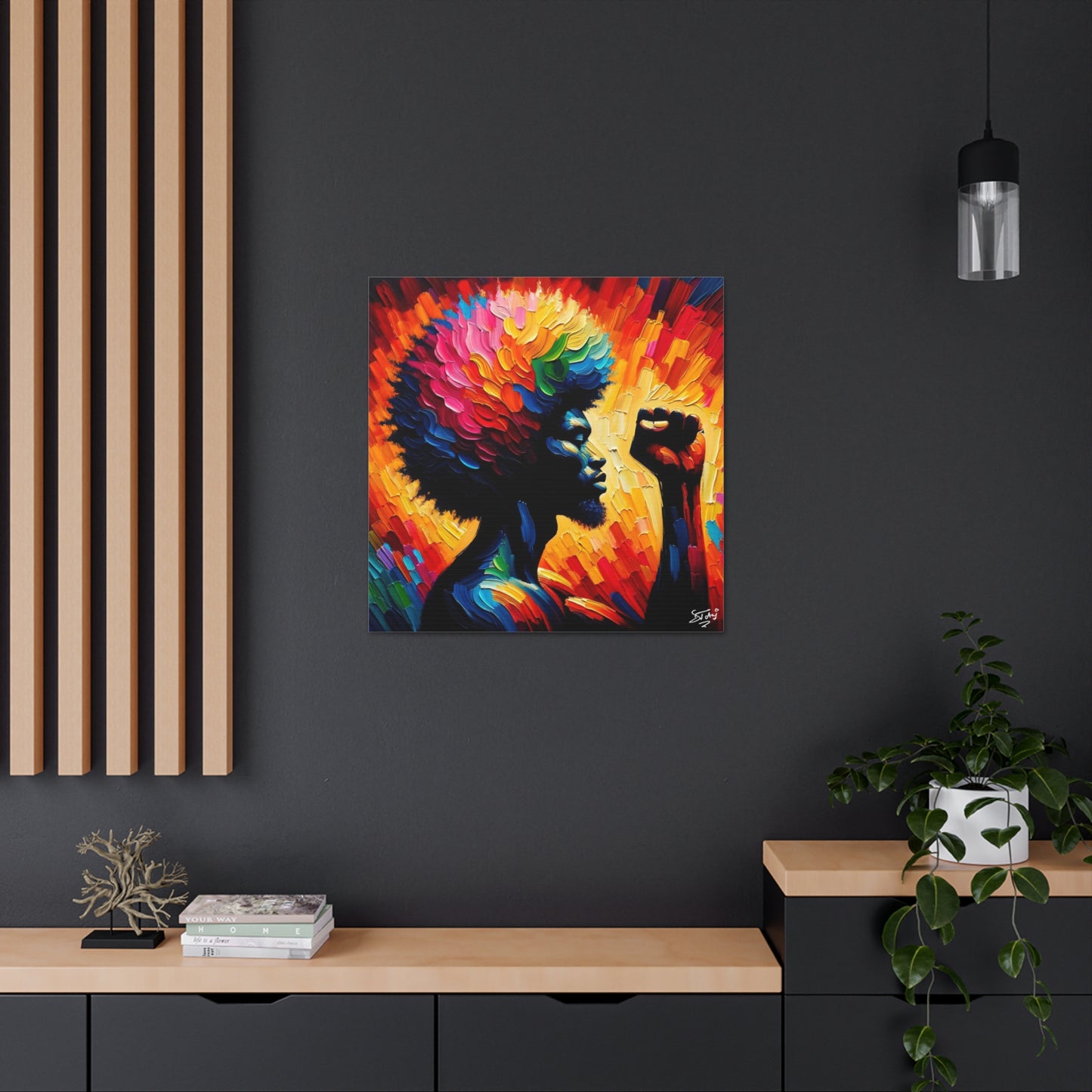 Art Print, Afro-Caribbean Man, Black Power, Silhouette, Oil Finish, West Indian Ethnicity, Semi-Abstract, Canvas Gallery Wrap